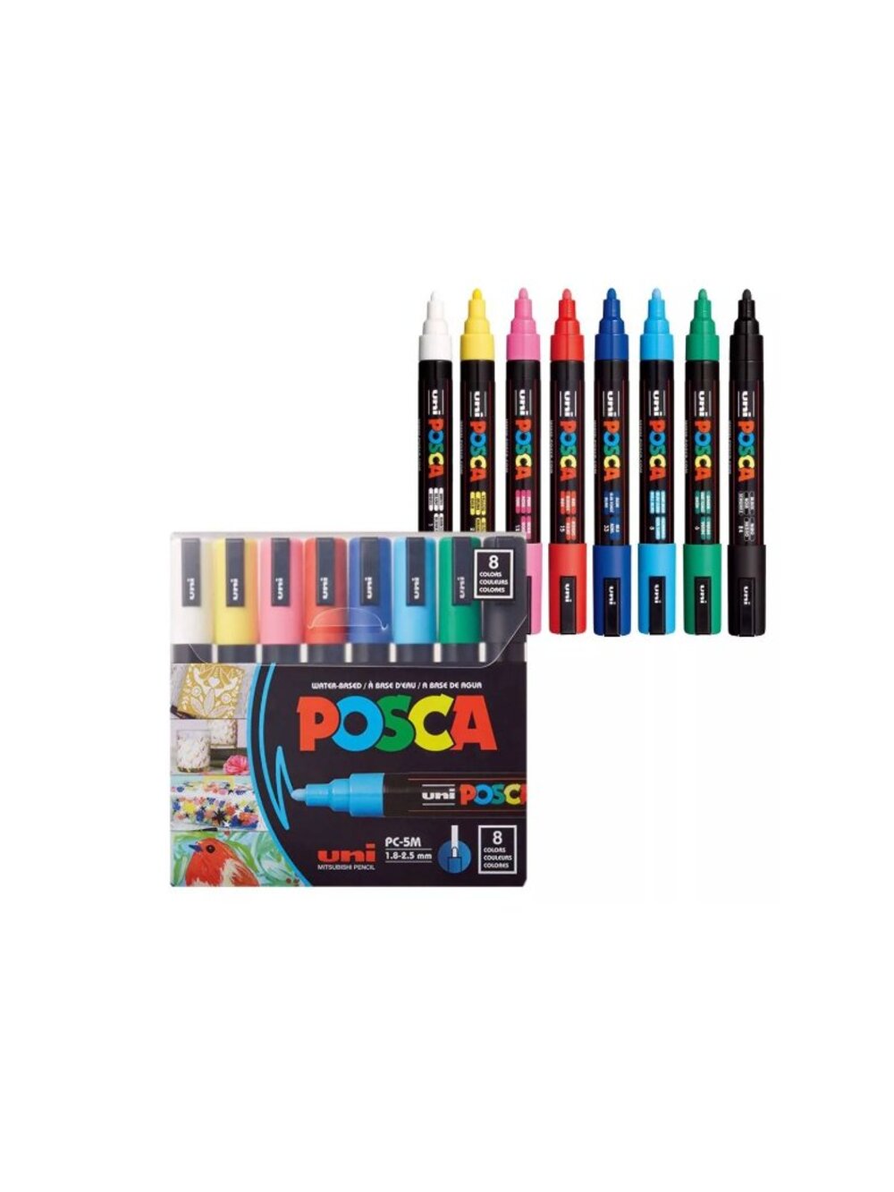 Uni Posca Paint Marker Set 8 Colors PC-5M 1.8-2.5mm Water-Based Fade & Water Res
